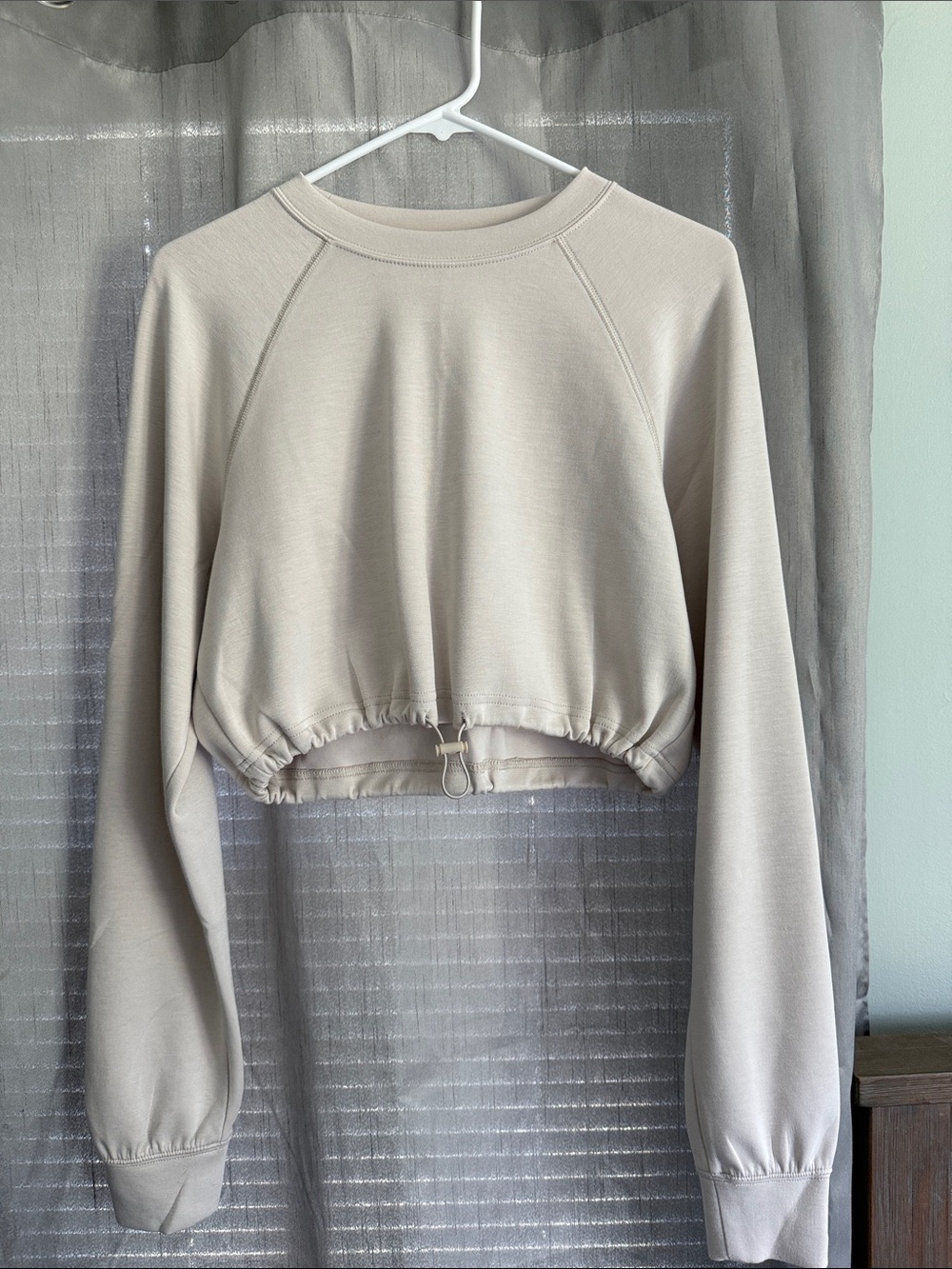 Gilly Hicks Cream Drawstring Cropped Sweatshirt